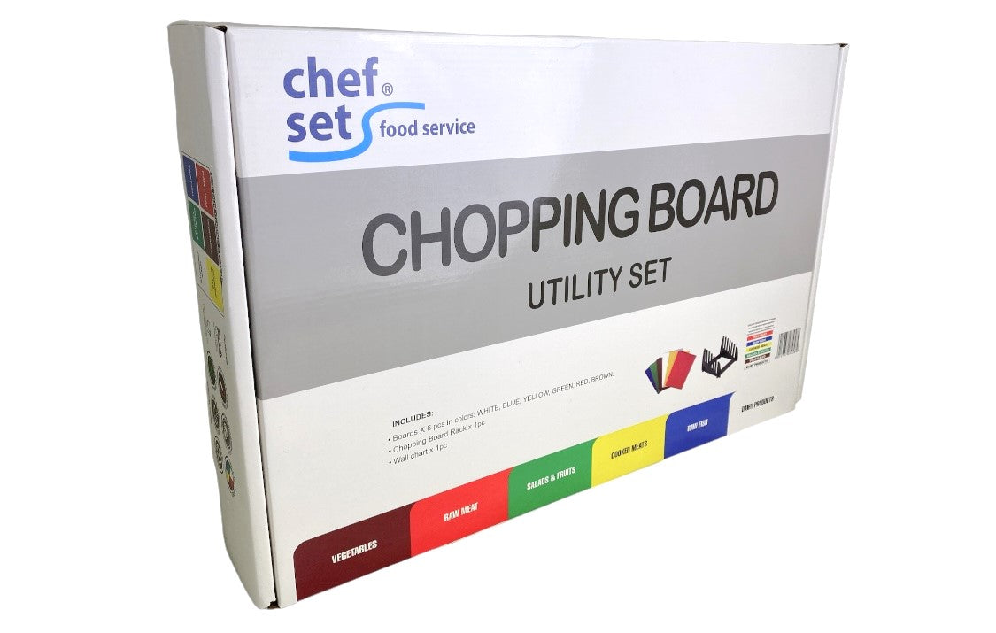6pc Chopping Board Set With Rack & Wall Chart (7458) — Chef Set