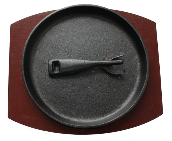 22cm Round Sizzle Platter With Wood Base (7608)