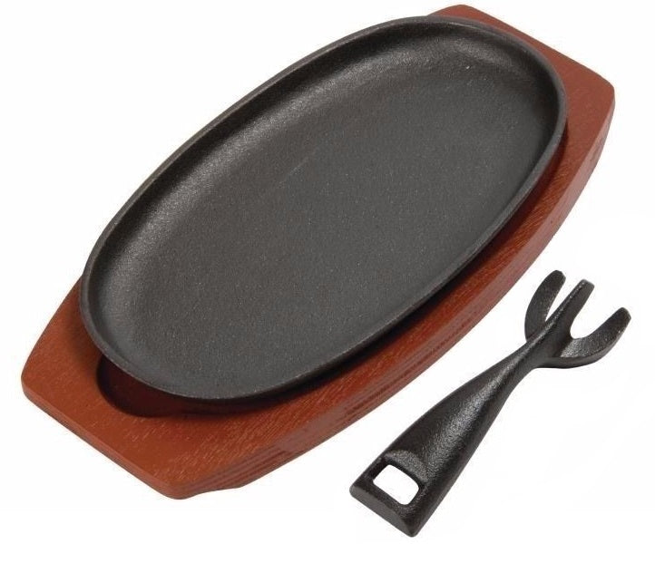 24cm Oval Sizzle Platter With Wood Base (7601)